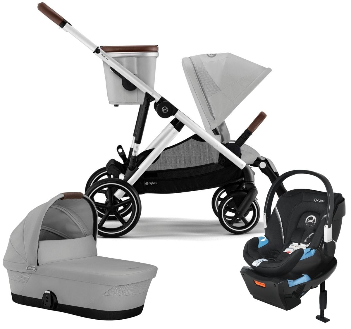 Cybex Gazelle S 2 + Cot + Aton 2 Travel System Bundle - Silver Frame / Lava Grey / Lavastone Black - COT-TS-522004815