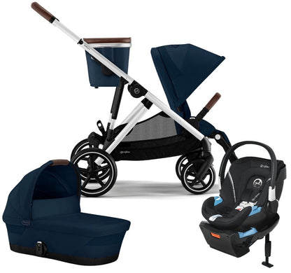 Cybex Gazelle S 2 + Cot + Aton 2 Travel System Bundle - Silver Frame / Ocean Blue / Lavastone Black - COT-TS-522004817