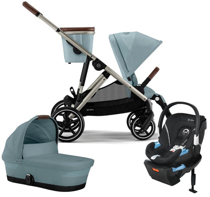 Cybex Gazelle S 2 + Cot + Aton 2 Travel System Bundle - Taupe Frame / Sky Blue / Lavastone Black - COT-TS-522002365