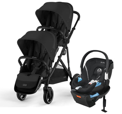 Cybex Gazelle S 2 Double Stroller + Aton 2 Travel System Bundle - Black Frame / Moon Black / Lavastone Black - DBL-TS-522002357