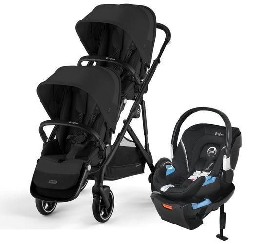 Cybex Gazelle S 2 Double Stroller + Aton 2 Travel System Bundle - Black Frame / Moon Black / Lavastone Black - DBL-TS-522002357