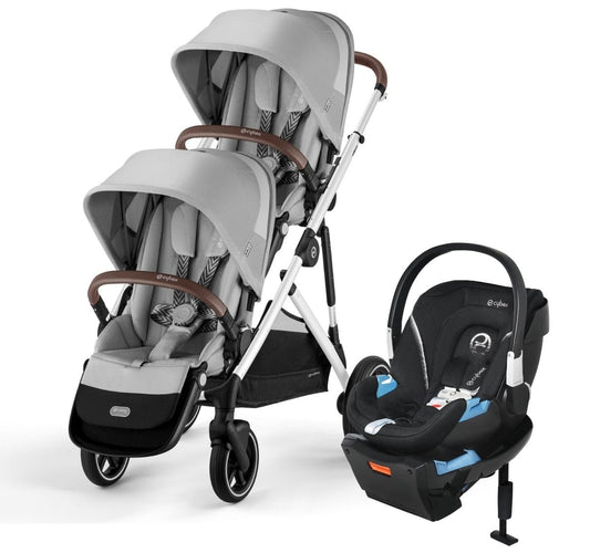 Cybex Gazelle S 2 Double Stroller + Aton 2 Travel System Bundle - Silver Frame / Lava Grey / Lavastone Black - DBL-TS-522004815
