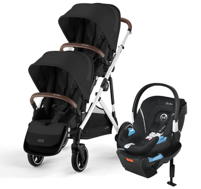 Cybex Gazelle S 2 Double Stroller + Aton 2 Travel System Bundle - Silver Frame / Moon Black / Lavastone Black - DBL-TS-522004813