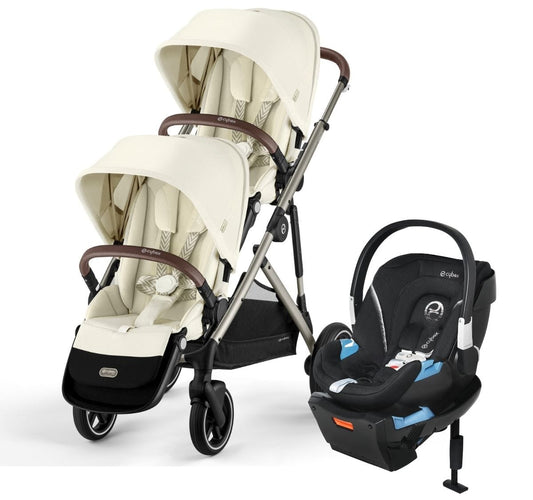 Cybex Gazelle S 2 Double Stroller + Aton 2 Travel System Bundle - Taupe Frame / Seashell Beige / Lavastone Black - DBL-TS-522002367