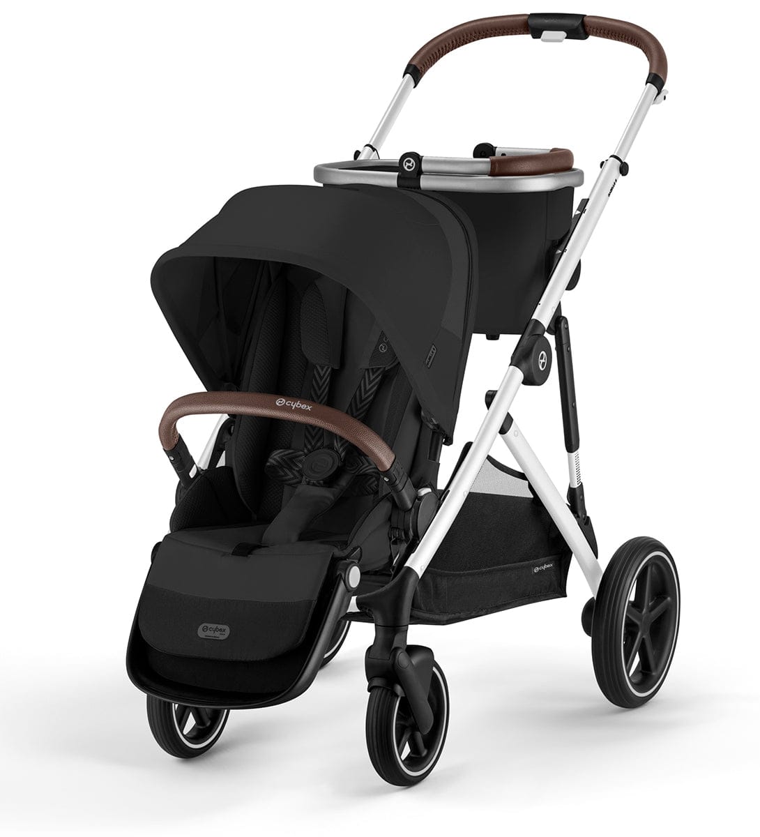 Cybex Gazelle S Double Stroller Bundle - Silver Frame / Moon Black