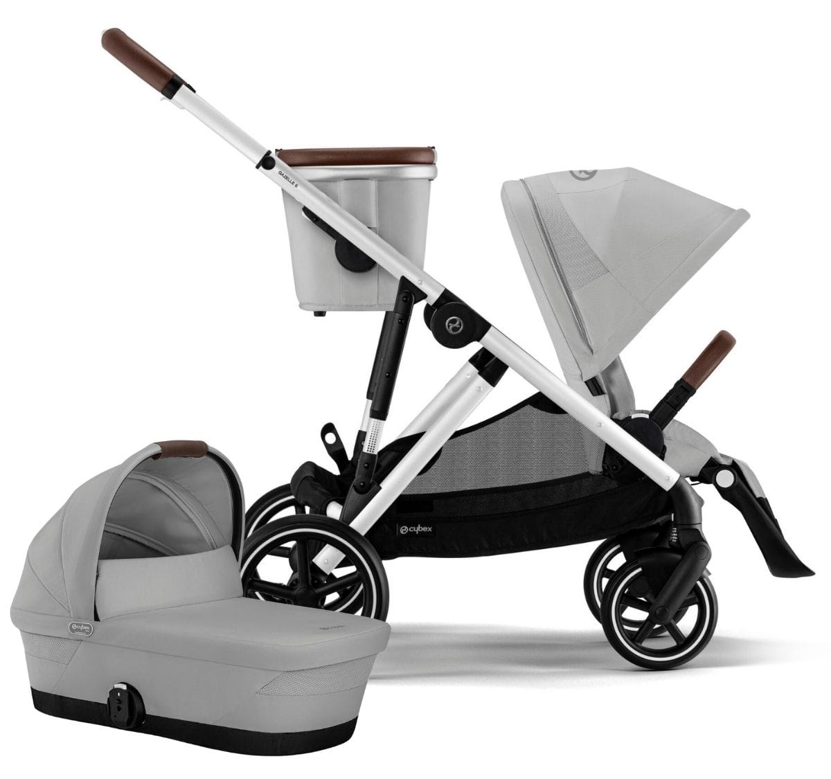 Cybex Gazelle S 2 Single-to-Double Stroller + Cot Bundle - Silver Frame / Lava Grey - 522004815-522002383