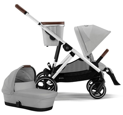 Cybex Gazelle S 2 Single-to-Double Stroller + Cot Bundle - Silver Frame / Lava Grey - 522004815-522002383