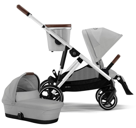 Cybex Gazelle S 2 Single-to-Double Stroller + Cot Bundle - Silver Frame / Lava Grey - 522004815-522002383