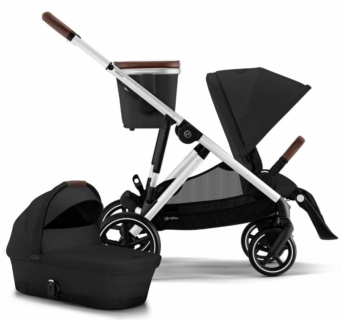 Cybex Gazelle S Single-to-Double Stroller + Cot Bundle - Silver