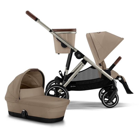 Cybex Gazelle S 2 Single-to-Double Stroller + Cot Bundle - Taupe Frame / Almond Beige - 522005249-522005265