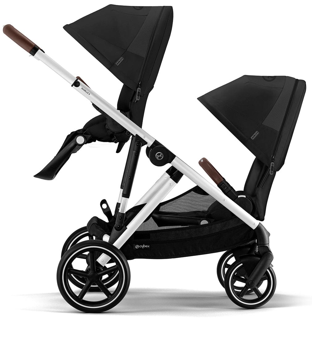 Cybex Gazelle S 2 Twin Double Stroller + Cot + Aton 2 Travel System Bundle - Silver Frame / Lava Grey / Lavastone Black - TWIN-DBL-COT-TS-522004815