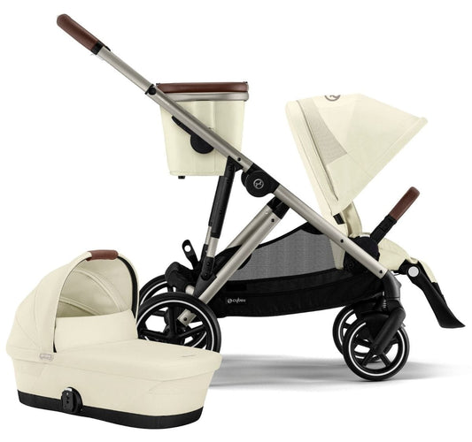 Cybex Gazelle S 2 Single-to-Double Stroller + Cot Bundle - Taupe Frame / Seashell Beige - 522002367-522002389