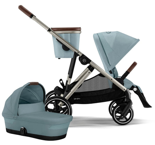 Cybex Gazelle S 2 Single-to-Double Stroller + Cot Bundle - Taupe Frame / Sky Blue - 522002365-522002387