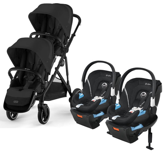Cybex Gazelle S 2 Twin Double Stroller + Aton 2 Travel System Bundle - Black Frame / Moon Black / Lavastone Black - TWIN-DBL-TS-522002357
