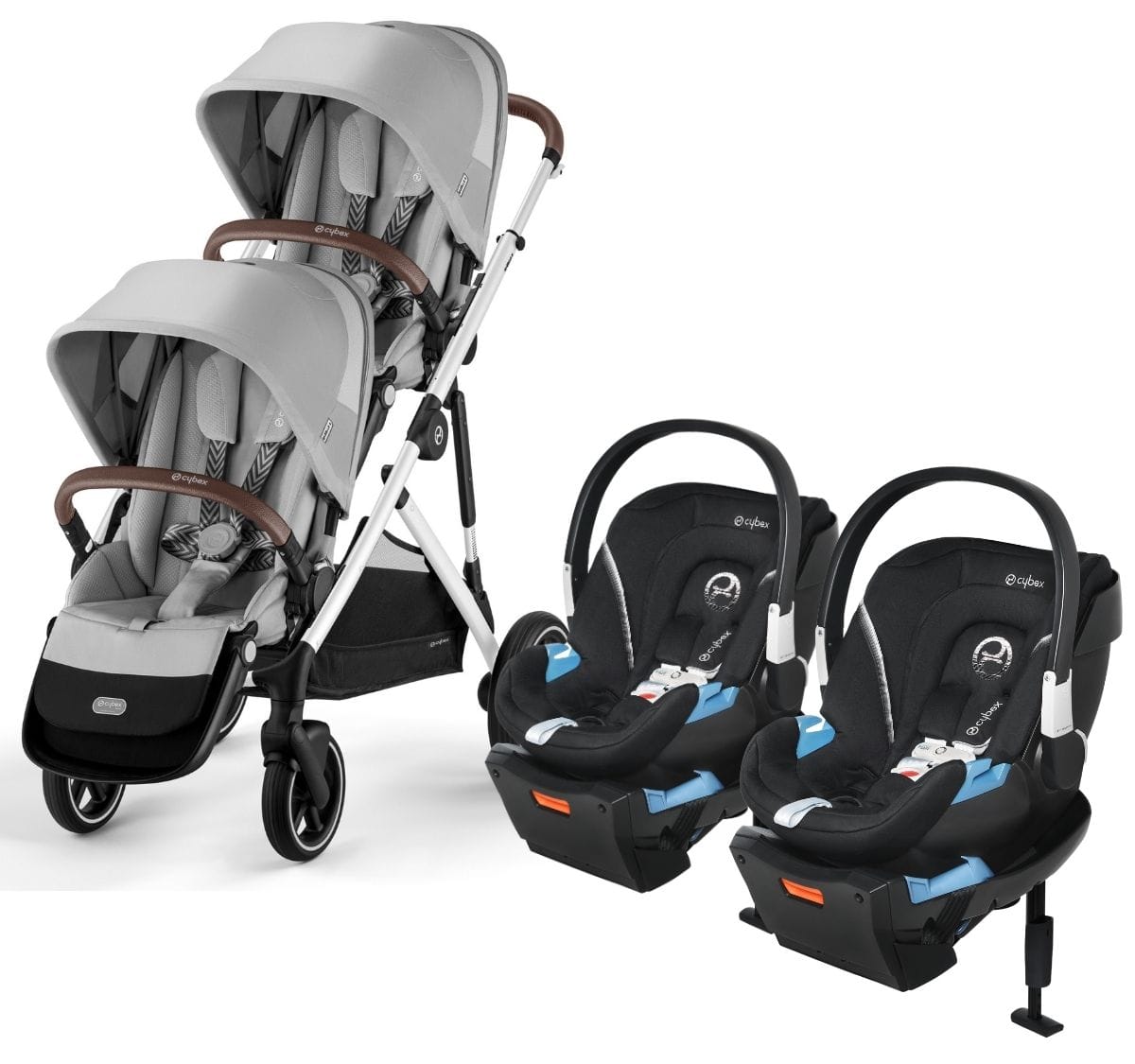Cybex Gazelle S 2 Twin Double Stroller + Aton 2 Travel System Bundle - Silver Frame / Lava Grey / Lavastone Black - TWIN-DBL-TS-522004815