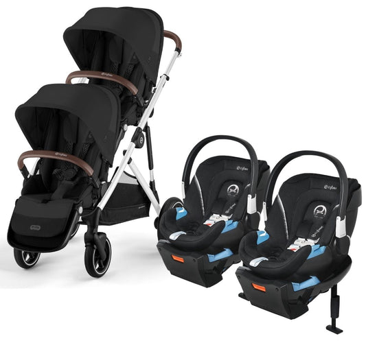 Cybex Gazelle S 2 Twin Double Stroller + Aton 2 Travel System Bundle - Silver Frame / Moon Black / Lavastone Black - TWIN-DBL-TS-522004813