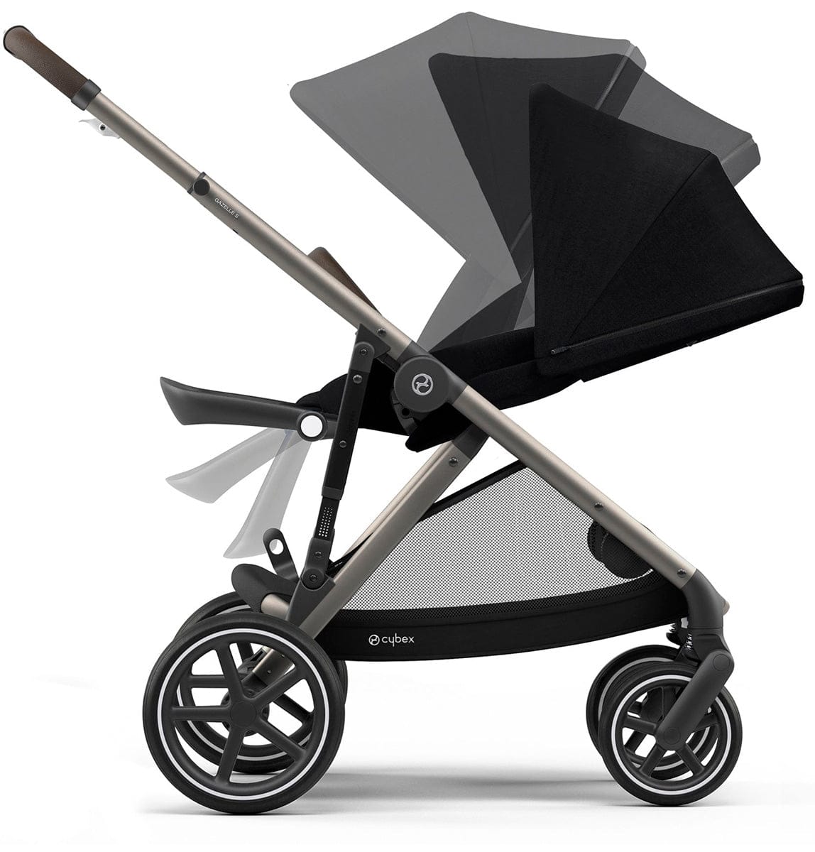 Cybex Gazelle S Double Stroller Bundle - Deep Black / Moon Black (Taupe Frame) - 520003561-522004819