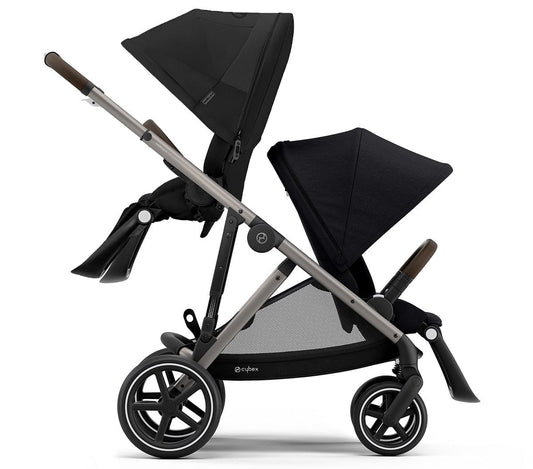 Cybex Gazelle S Double Stroller Bundle - Deep Black / Moon Black (Taupe Frame) - 520003561-522004819