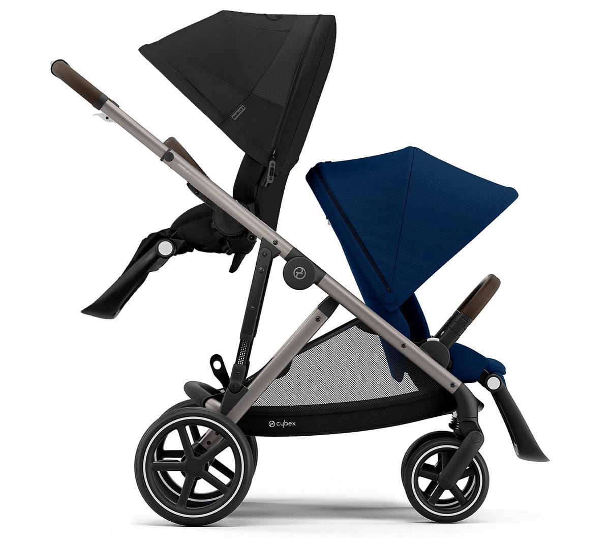 Cybex Gazelle S Double Stroller Bundle - Navy Blue / Moon Black (Taupe Frame) - 520003557-522004819