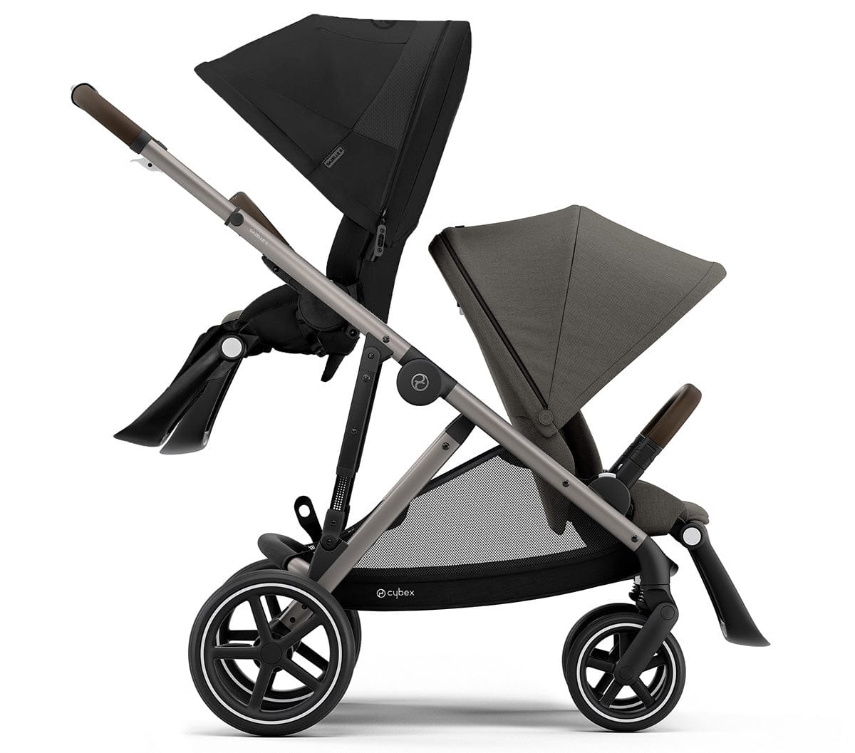 Cybex Gazelle S Double Stroller Bundle - Soho Grey / Moon Black (Taupe Frame) - 520003559-522004819
