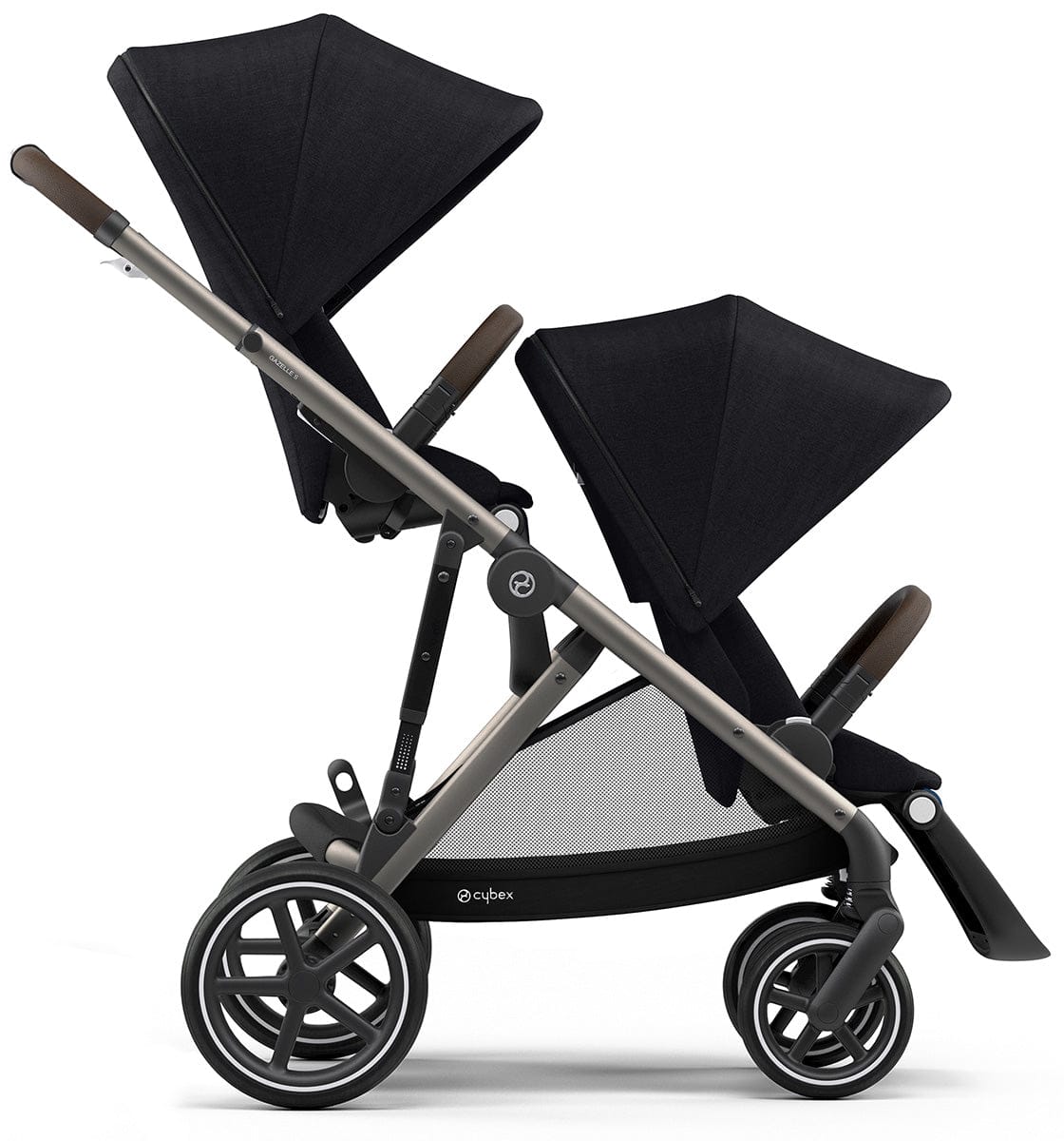 Cybex Gazelle S Double Stroller Bundle - Soho Grey / Moon Black (Taupe Frame) - 520003559-522004819
