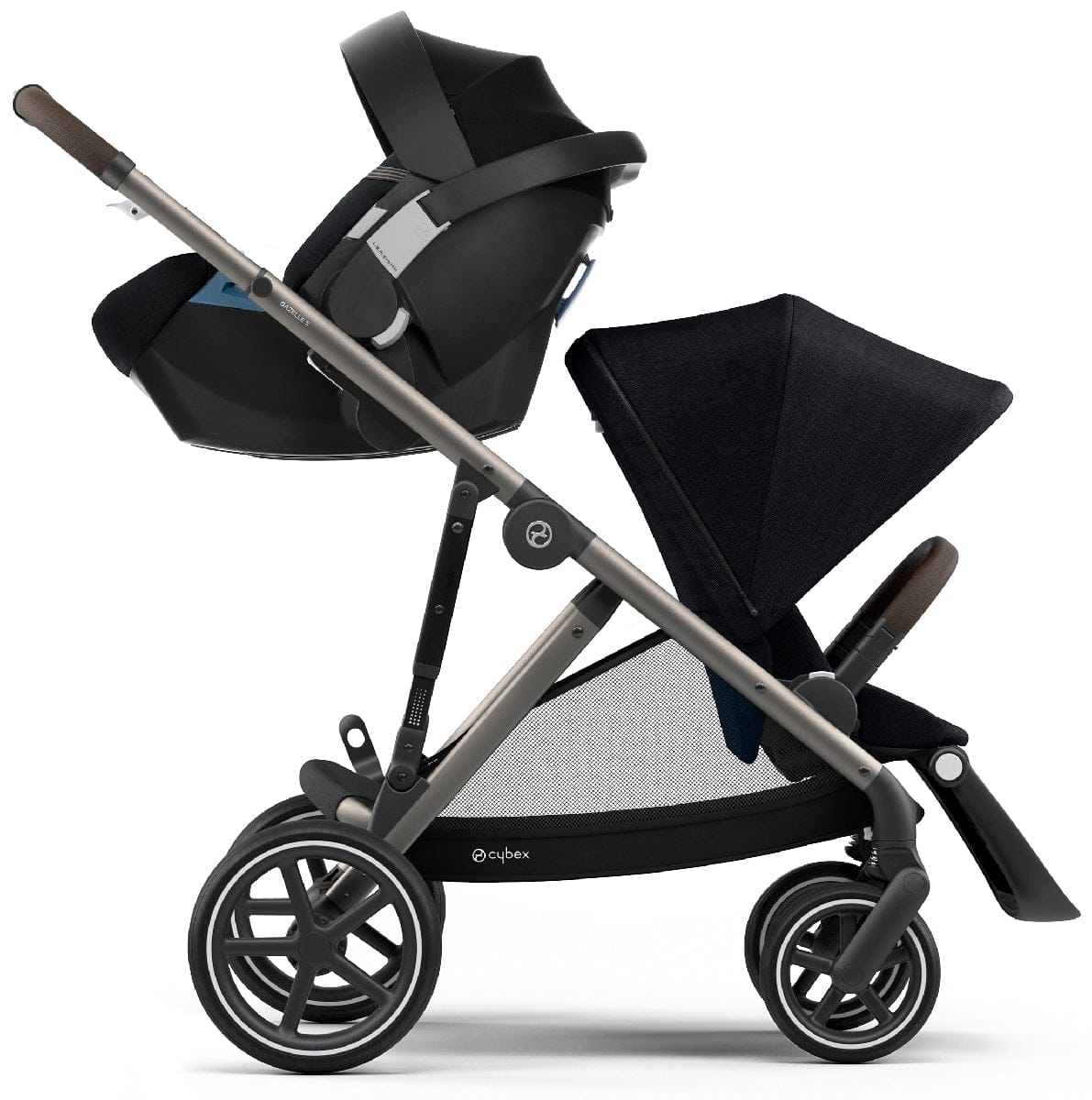 Cybex Gazelle S Double Stroller - Deep Black (Taupe Frame) - 520003561-520003571