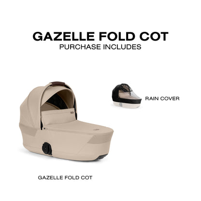 Cybex eGazelle S Electronic Assist Stroller + Fold Cot Bundle - Almond Beige / Black Frame