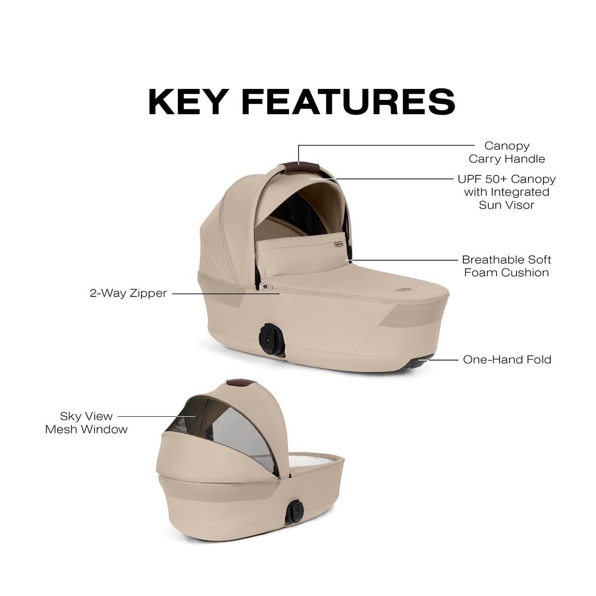 Cybex eGazelle S Electronic Assist Stroller + Fold Cot Bundle - Almond Beige / Black Frame