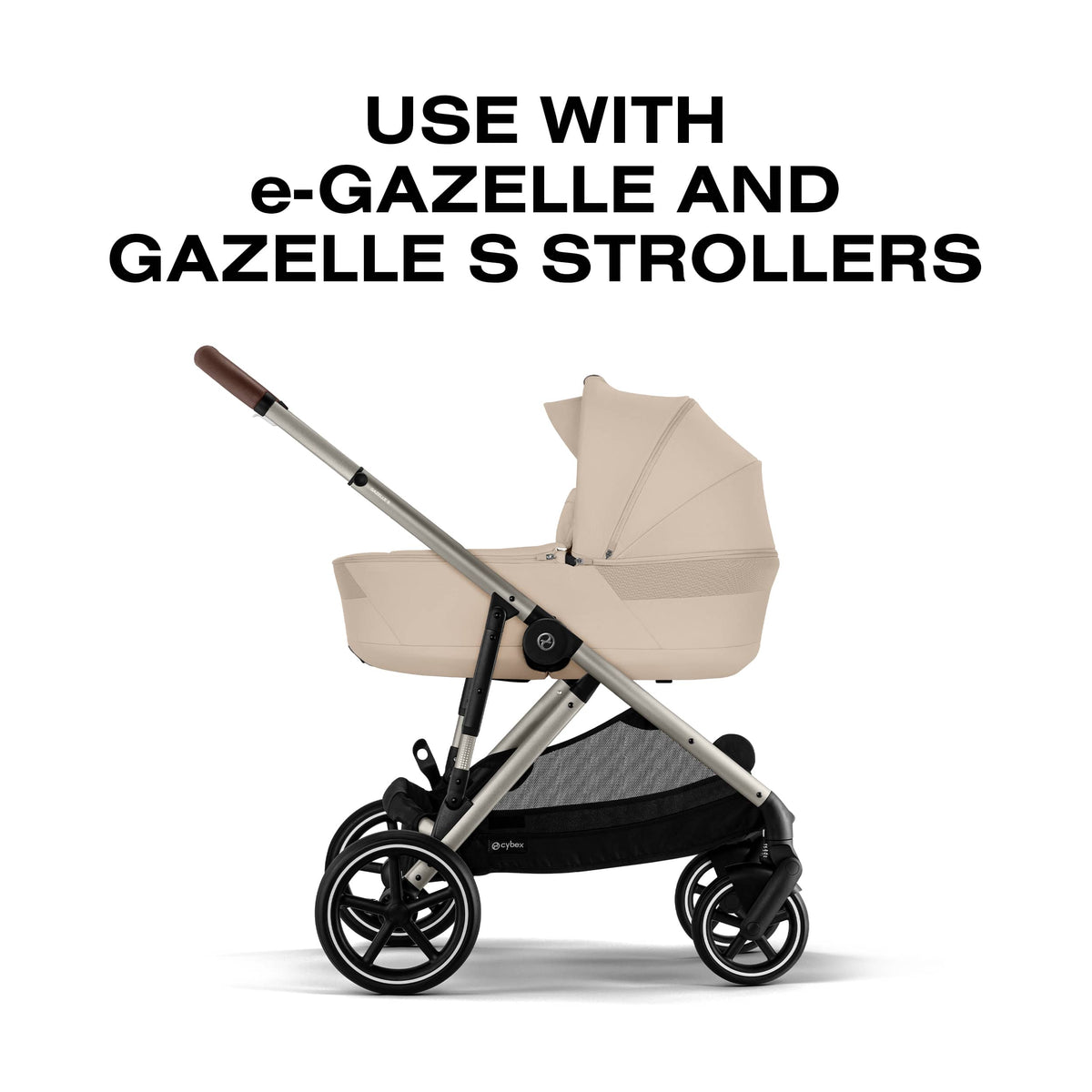 Cybex eGazelle S Electronic Assist Stroller + Fold Cot Bundle - Almond Beige / Black Frame