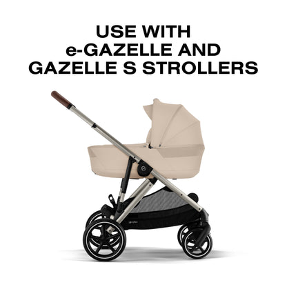 Cybex eGazelle S Electronic Assist Stroller + Fold Cot Bundle - Almond Beige / Black Frame