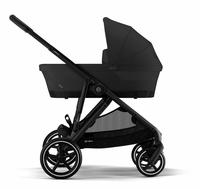 Cybex Gazelle S Single-to-Double Stroller + Cot Bundle - Deep Black / Moon Black (Taupe Frame) - 520003561-522002381