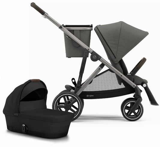 Cybex Gazelle S Single-to-Double Stroller + Cot Bundle - Soho Grey / Moon Black (Taupe Frame) - 520003559-522002381