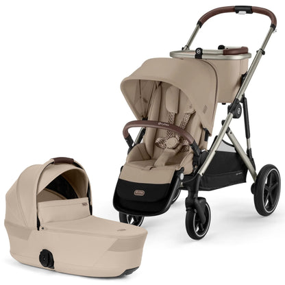 Cybex Gazelle S Single-to-Double Stroller + Fold Cot Bundle - Almond Beige