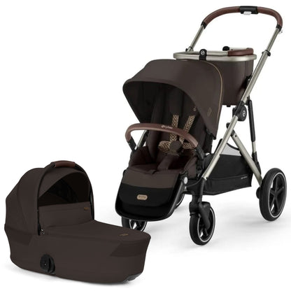 Cybex Gazelle S Single-to-Double Stroller + Fold Cot Bundle - Chocolate Brown