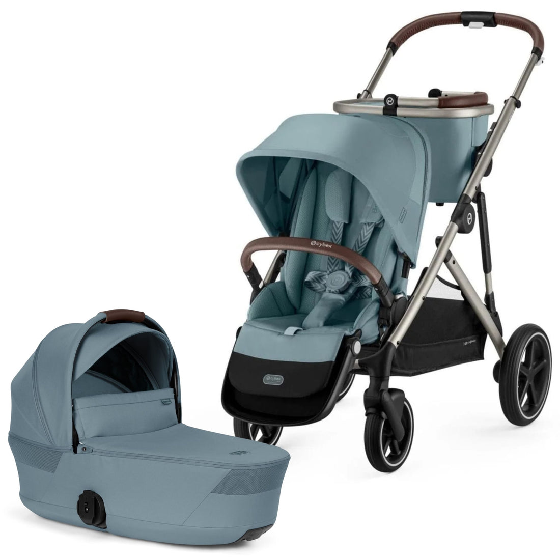 Cybex Gazelle S Single-to-Double Stroller + Fold Cot Bundle - Stormy Blue
