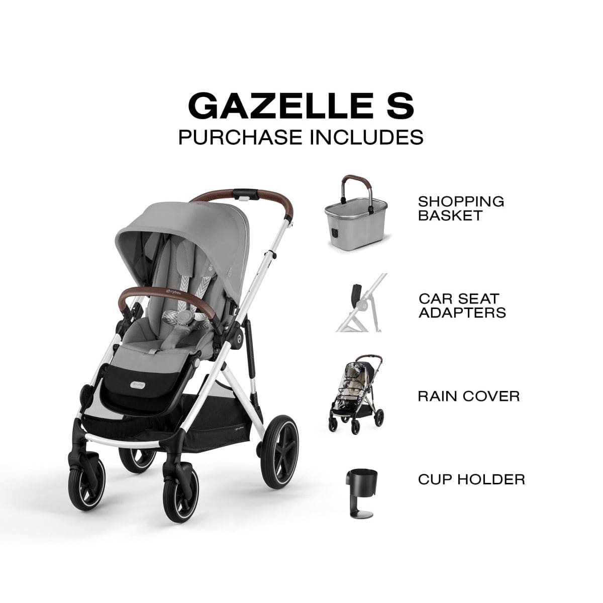 Cybex Gazelle S Single-to-Double Stroller - Silver Frame / Stone Grey - 524001295