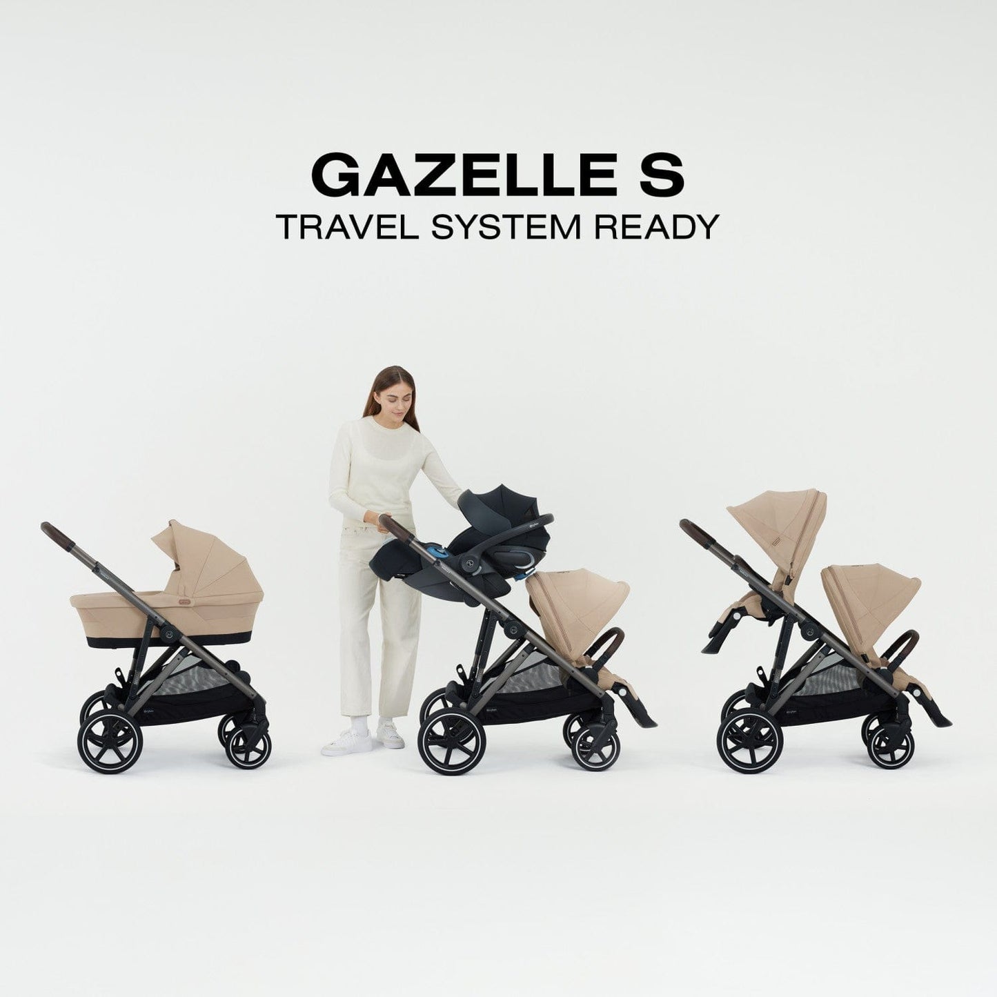 Cybex Gazelle S Single-to-Double Stroller - Taupe Frame / Almond Beige - 522005249