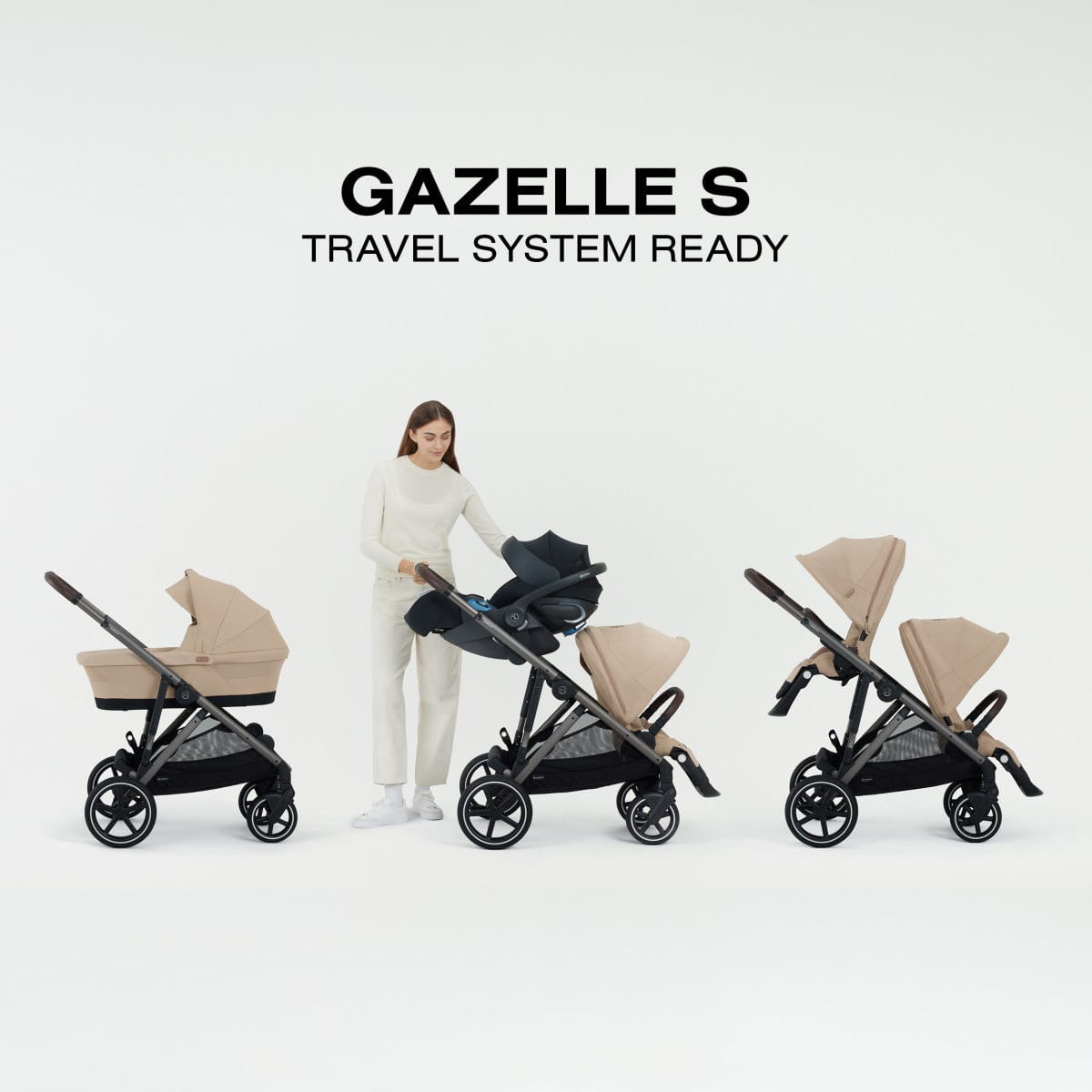 Cybex Gazelle S stroller showing various travel system configurations