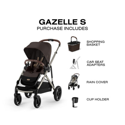 Cybex Gazelle S stroller with included shopping basket car seat adapters rain cover and cup holder