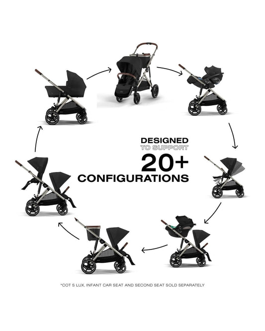 Cybex Gazelle S Single-to-Double Stroller - Taupe Frame / Moon Black - 522004955