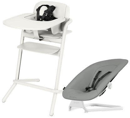 Cybex Lemo 1.5 High Chair + Bouncer Bundle - Porcelain White / Storm Grey - 521001449-518001513