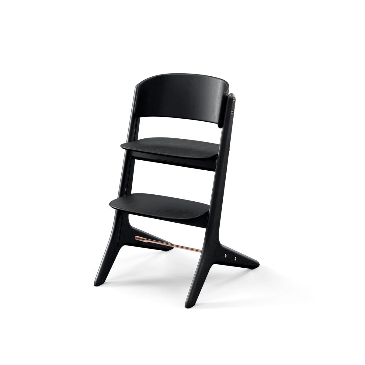 Black wooden high chair with adjustable seat and footrest