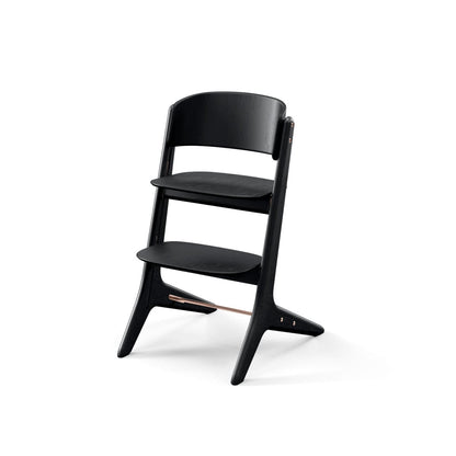 Black wooden high chair with adjustable seat and footrest