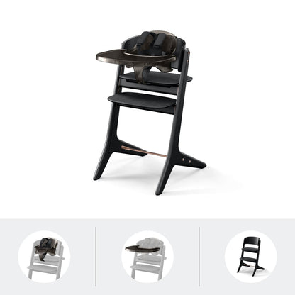 Nomi high chair in black with tray and harness