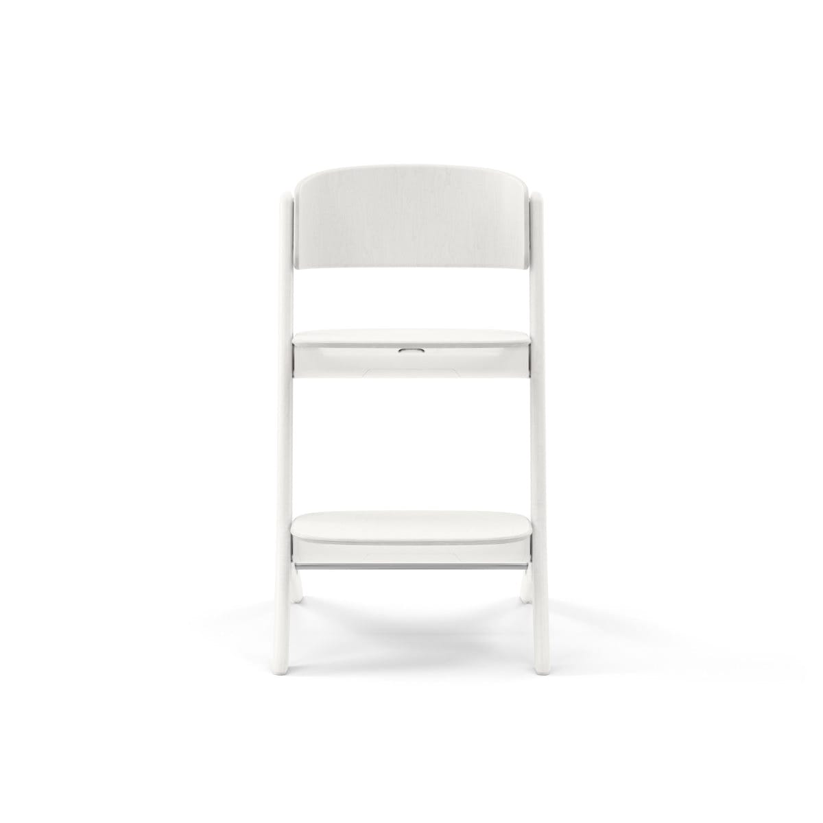White wooden step stool with two tiers on a white background