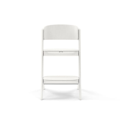 White wooden step stool with two tiers on a white background