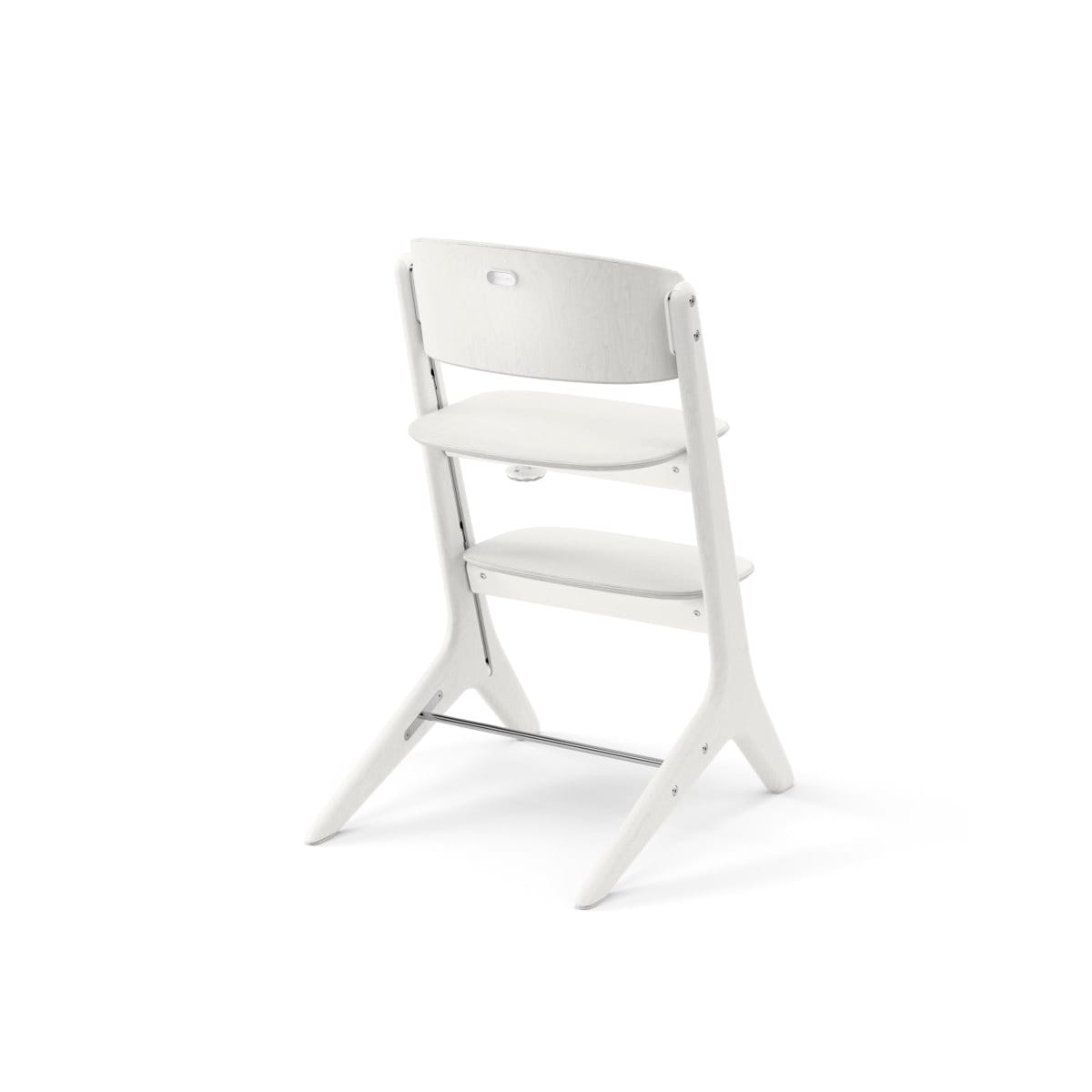 White wooden Stokke high chair viewed from the back