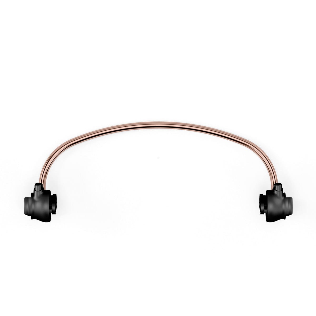 Curved copper metal rod with black circular end caps