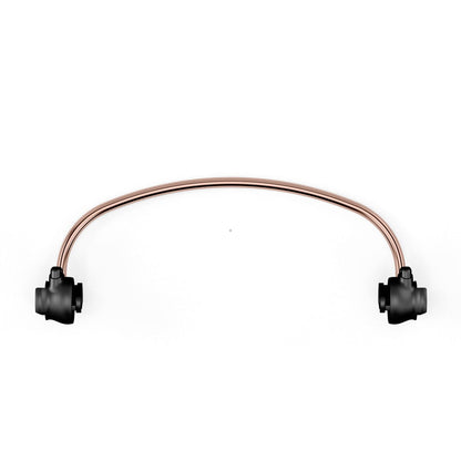 Curved copper metal rod with black circular end caps