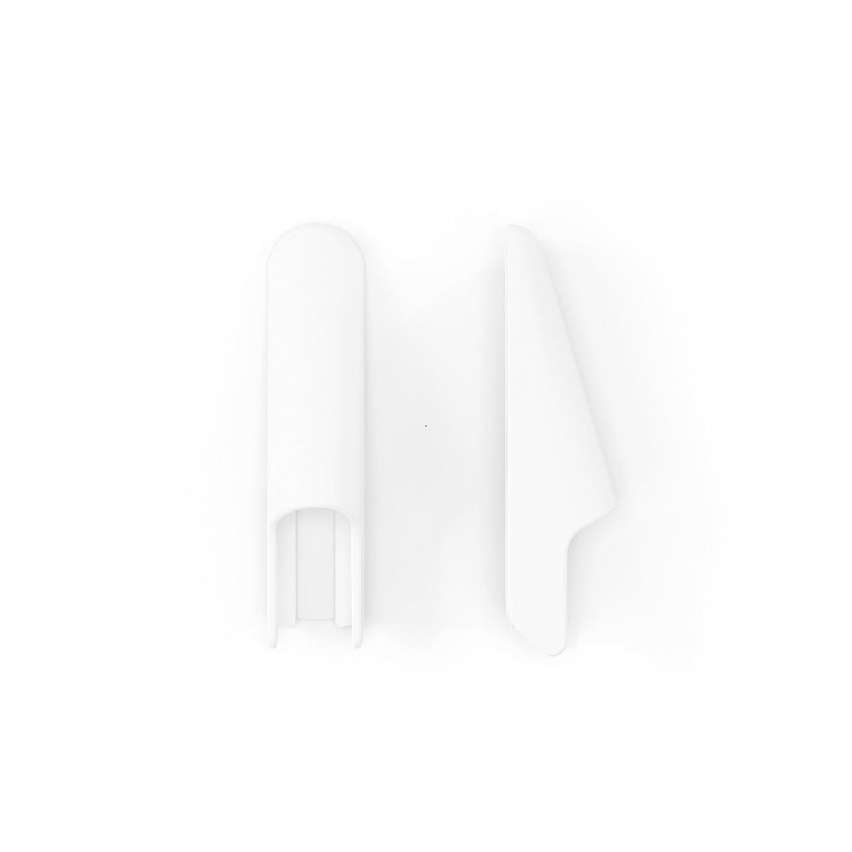 Two white plastic replacement tips for a stylus pen